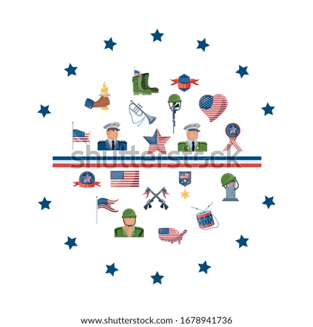 set of icons memorial day on white background vector illustration design