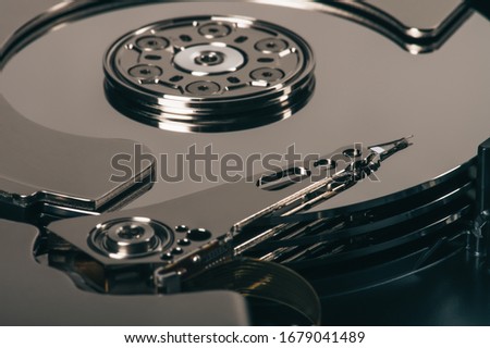 Macro hard drive. Concept of data backup.