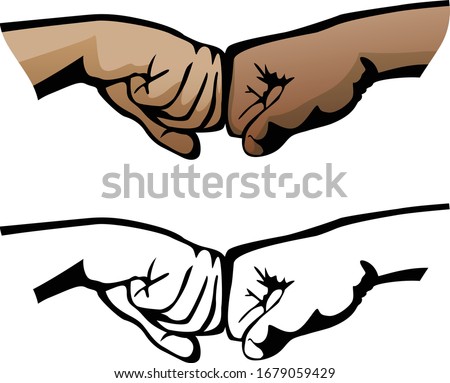 Fist Bump Healthy Diverse Hands Social Distance Greeting Symbol Isolated Vector Illustration Royalty-Free Stock Photo #1679059429