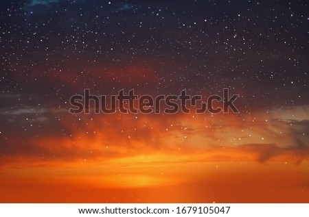 starry sky and orange sunset summer night cloudy seascape nature background weather forecast 