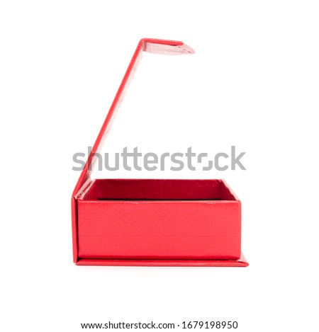 Red opened empty jewelry box isolated on white background