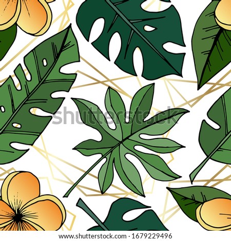 Seamless pattern. Vector drawing of tropical leaves. Beautiful decorative design