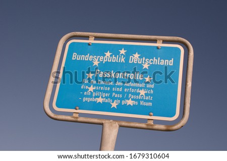 German sign "Bundesrepublik Deutschland, Passkontrolle", translated:  "Federal Republic of Germany, passport control"
