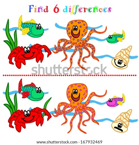 Find 6 difference game or visual puzzle: marine life