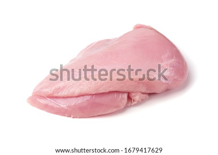 Raw turkey fillet isolated on white background top view. Fresh uncooked turkey breast meat for nuggets or escalope Royalty-Free Stock Photo #1679417629