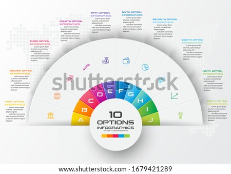 Half business circle infographics 10 steps,Abstract design element,Vector illustration.