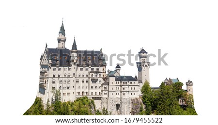 Schloss Neuschwanstein (English: "New Swanstone Castle"), southwest Bavaria, Germany. Isolated on white background.