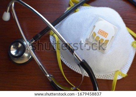 N95 Respirator With Stethoscope Close Up 