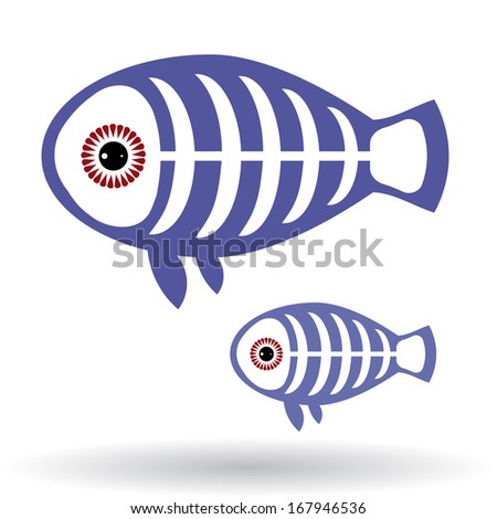 Funny X-ray fish on a white background. vector