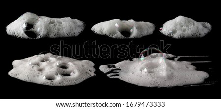 Set foam, bubble isolated on black, with clipping path texture and background 