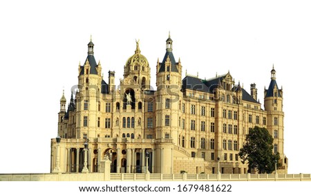 Schwerin Castle (German: Schweriner Schloss) isolated on white background