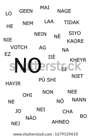 The word NO in many different languages on a white background
