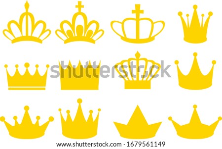 Set of gold crown icons. Collection of crown awards for winners, champions, leadership.