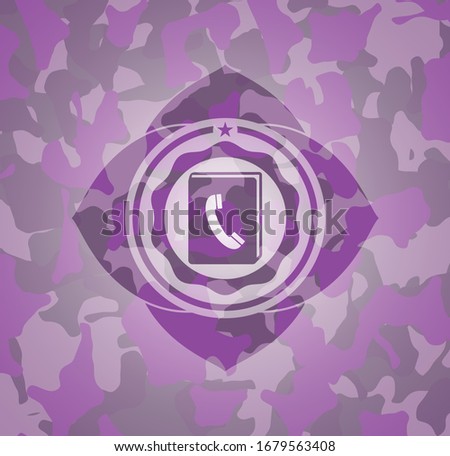 phonebook icon inside pink camouflage emblem