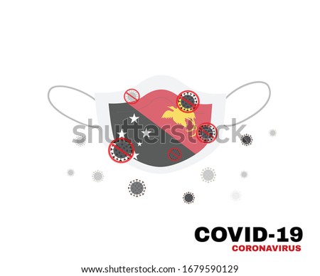 Medical face mask with symbol of the papua new guinea to protect papua new guinean people from coronavirus or Covid-19, virus outbreak protection concept, sign symbol background, vector illustration.