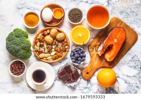 Best foods to boost your brain and memory, top view. Royalty-Free Stock Photo #1679593333