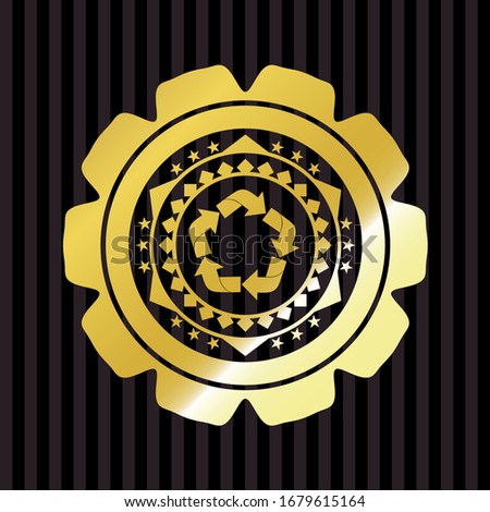 recycle icon inside golden badge or emblem