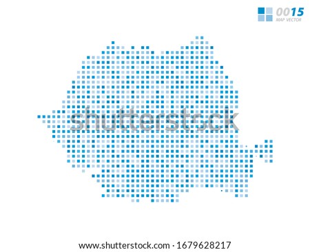 Abstract vector pixel blue of Romania map. Halftone organized in layers for easy editing.