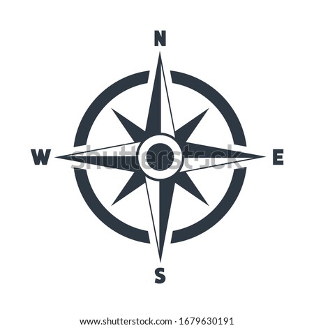 Compass flat icon with North, South, East and West indicated. Navigation vector illustration isolated on white