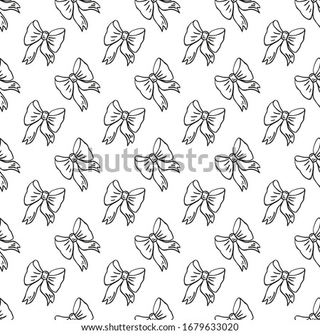 Vector seamless background with bow. Bow doodle. Vintage background with bows.