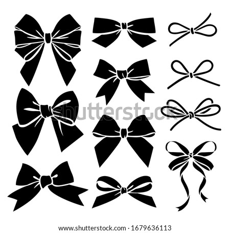 Set of decorative different bow silhouette. Vector illustration