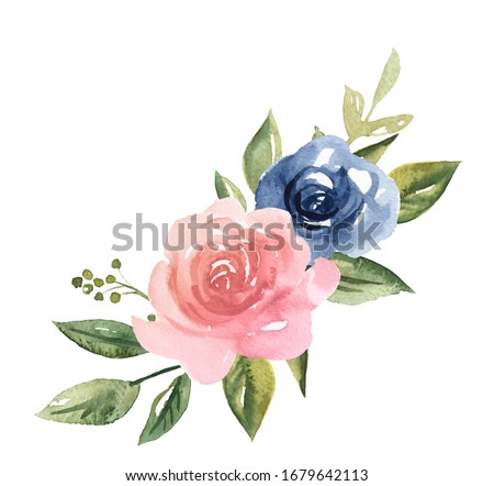 Decorative watercolor flowers. floral illustration, Leaf and buds. Botanic composition for wedding or greeting card. branch of flowers - abstraction roses, romantic