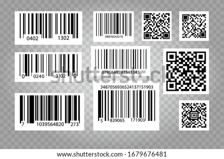 Bar, Black Striped Code and QR Codes Labels Set Different Types. 