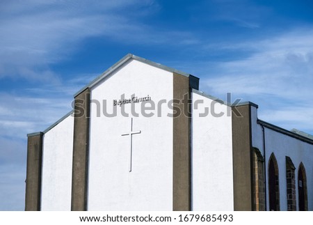 Baptist church post modern art deco architecture design Royalty-Free Stock Photo #1679685493