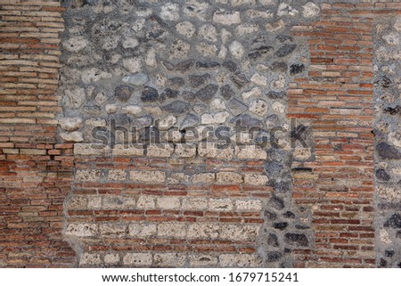Age old coarse shabby light masonry city backdrop. Crumbled cellar house. Bumpy vintage facing castle fortress yard 3D design.Historic rural facade damp sea breeze destroy ground floor fortified tower