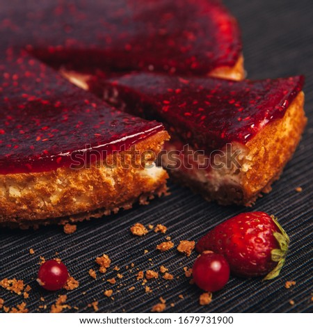 Close up with Strawberry pie with cranberries