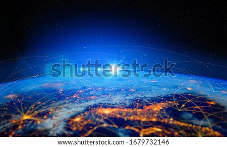 Energy Digitalization and Communication technology for internet business. Global world network and telecommunication on earth and  IoT. Elements of this image furnished by NASA