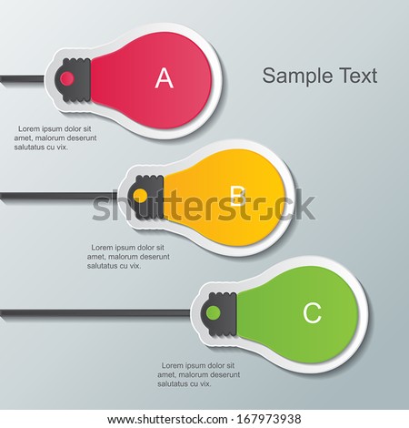 three paper light bulb signs on the wall. infographic elements. vector.