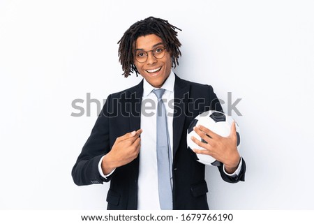 Soccer coach over isolated white background with surprise facial expression