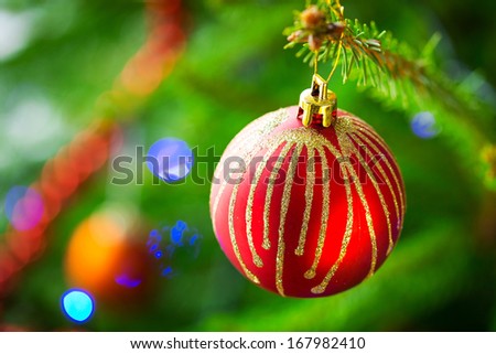 Beautiful bauble on Christmas tree