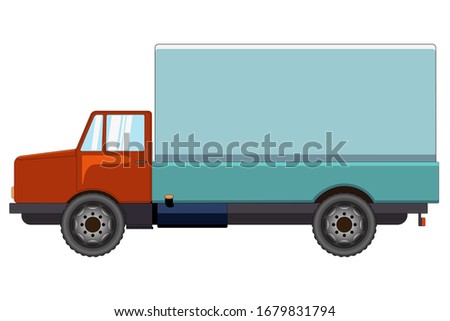 Small truck for transportation of products. Vector image flat isolated on white background.