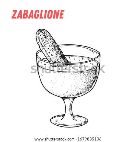 Zabaglione sketch. Italian dessert vector illustration. Italian sweet hand drawn sketch.  Vintage design template.