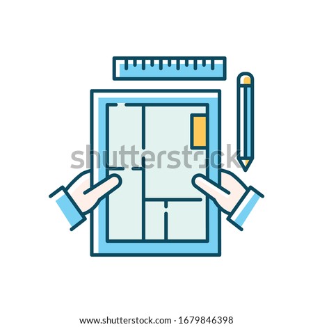Interior designer blue RGB color icon. Freelance architect, decorator. Engineering, construction planning. Premises design, apartment architectural plan. Isolated vector illustration