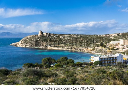 View of the beautiful bay of Calamosca and the Lighthouse of Sant'Elia, Cagliari, Sardinia, Italy
