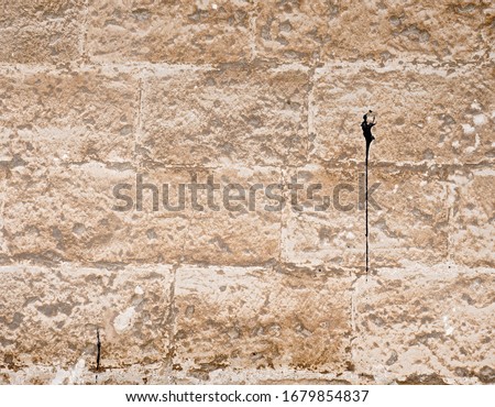 Sstone wall sunlit. Medieval wall of catedral in Palma de Mallorca. Exact stony blocks.