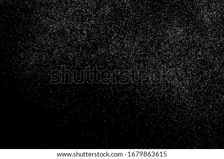 White grainy texture isolated on black background. Dust overlay. Noise granules. Snow vector elements. Digitally generated image. Illustration, EPS 10. Royalty-Free Stock Photo #1679863615