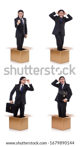 Man in thinking out of the box concept