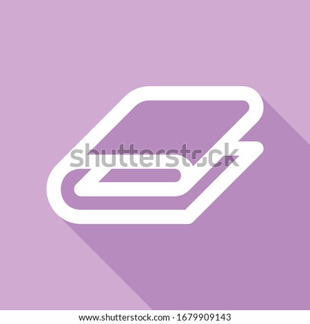Bathroom towel sign. White Icon with long shadow at purple background. Illustration.