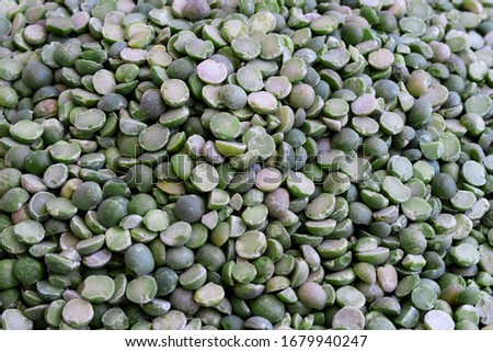 Closeup of row green split peas