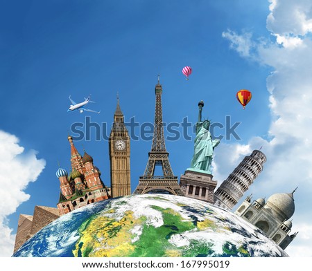 Travel. The world monument concept. Extremely detailed image including elements furnished by NASA.