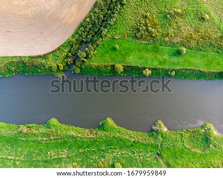 Aerial view Vistula River in spring time