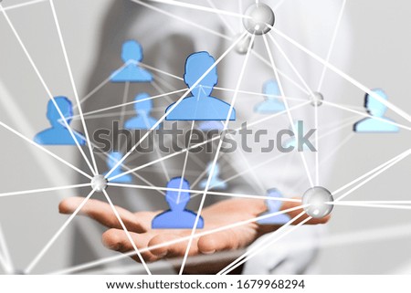 The male hands and people icons connected to each other-online networking concept