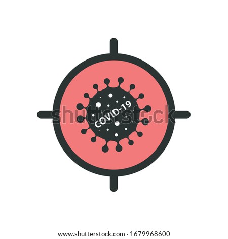 In the sight of a biologist, the scary virus COVID-19. Target of object COVID19. Viruses and bacteria are a danger to humanity. Vector icon for design.