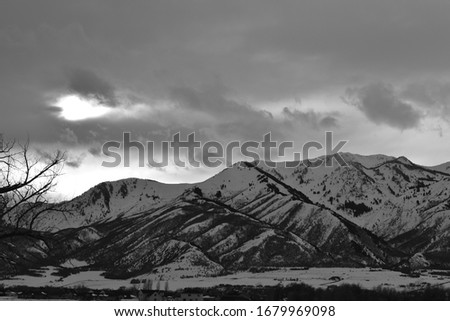 Beautiful northern Utah Cache Valley mountainside during sunset in black and white