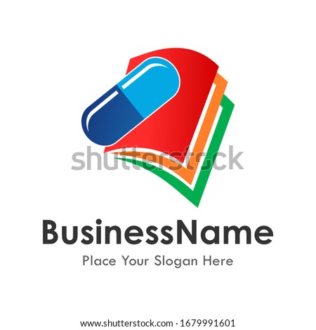 Book pill vector logo template. Suitable for business, web, healthy, pharmacy and design