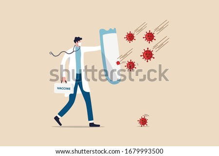 Fight and protect COVID-19 Coronavirus outbreak concept, Doctor wearing sanitary mask with stethoscope holding protective shield and vaccine box to protect from COVID-19 coronavirus pathogens. Royalty-Free Stock Photo #1679993500